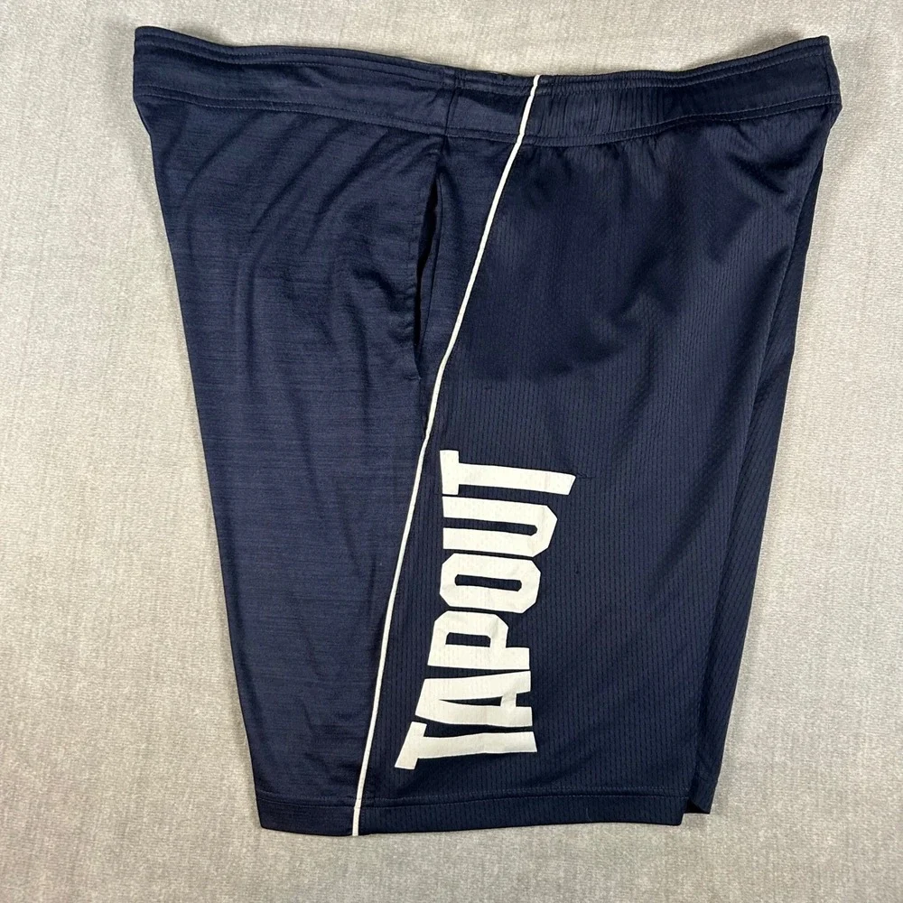 Tapout Mens Navy Blue Athletic MMA Training Shorts Size Medium Mesh Logo Gym